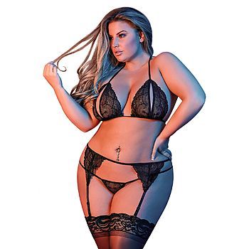 Exposed - Peek-a-Boo Bra, Garter & G-Set, QS - 48,99 €