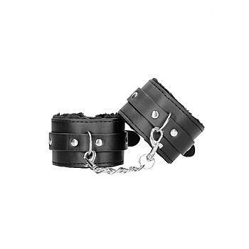 Ouch - B&W Plush Bonded Leather Wrist Cuffs