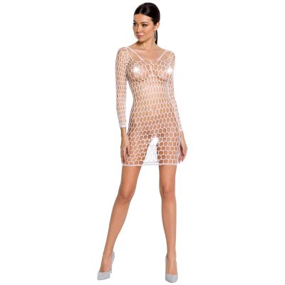 Passion BS093 Fishnet Pitkähihainen Verkkomekko - White - One Size