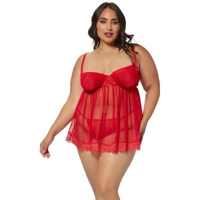 Seven 'til Midnight Plus Size Kaksiosainen Babydoll-setti - Red - XL/2XL