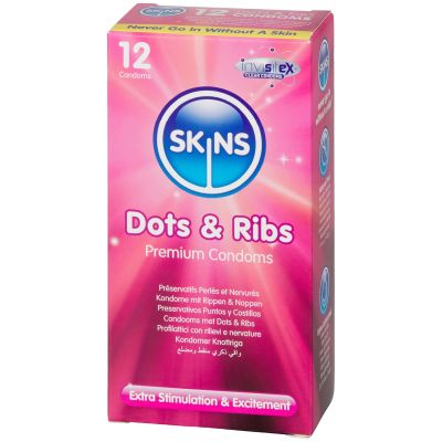 Skins Dots & Ribs Kondomit 12 kpl - Clear